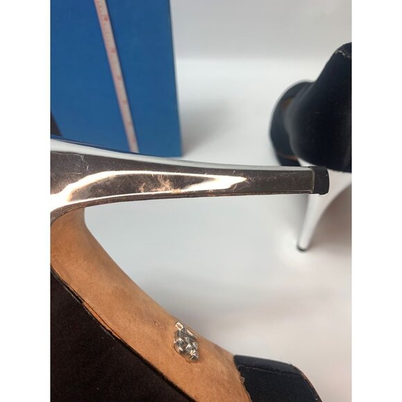 ABS Allen Schwartz Black Satin Atlas Platform Heels Size 8 - Picture 13 of 15